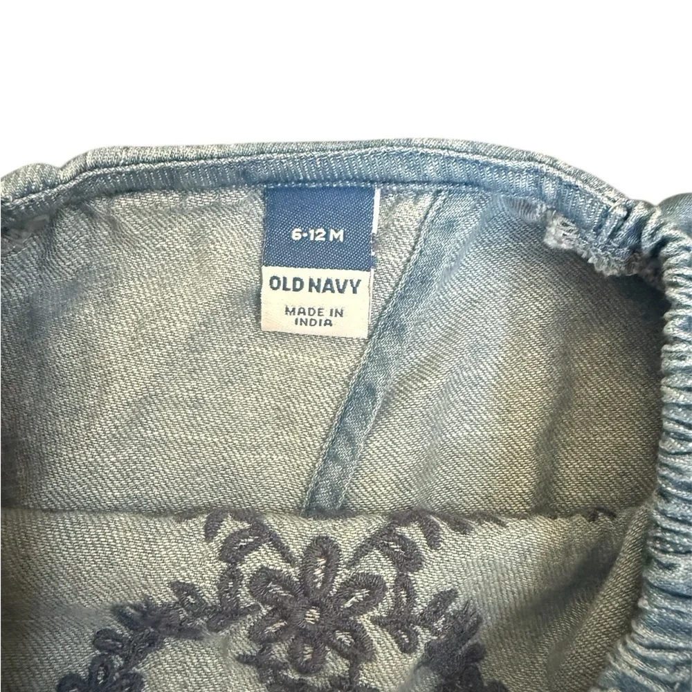 Old Navy Light Blue Denim Girls Romper with Purple Embroidery